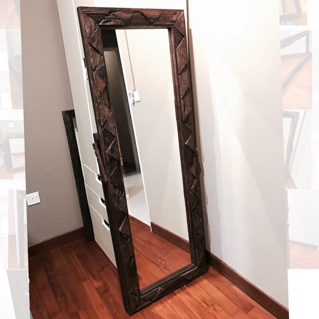 Self Standing Scandinavian Rustic Country Full Length Wood Mirror Photo
