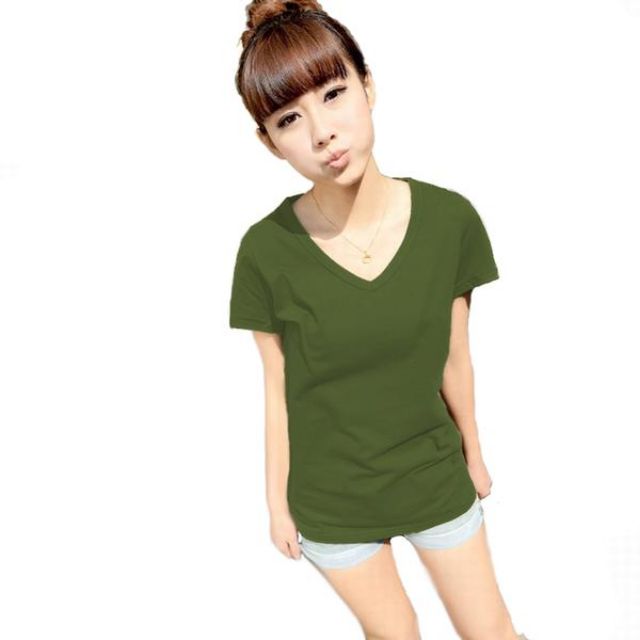 Vioree Extra Large T Shirt Wanita V Neck Polos Tangan Pendek Kaos