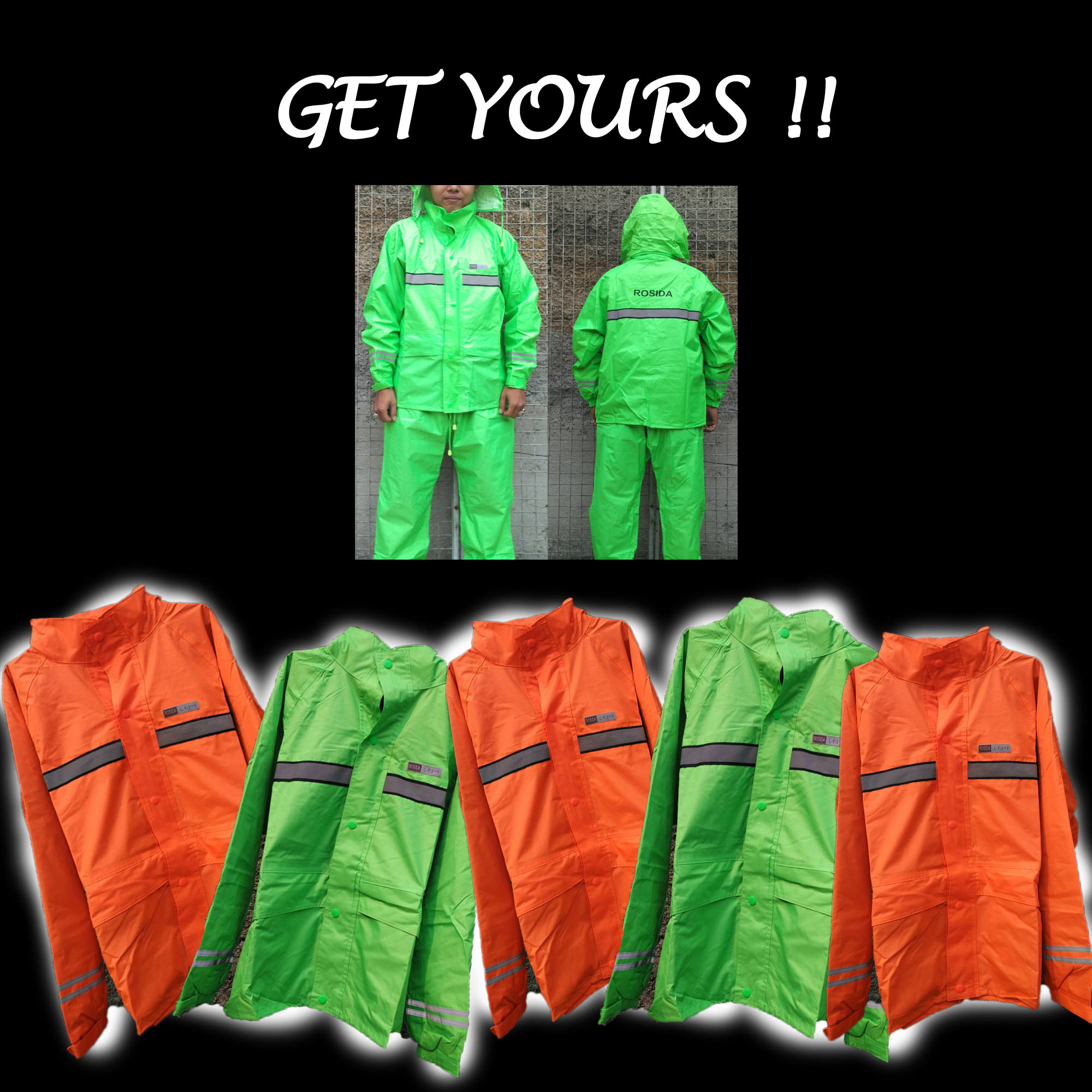 Jas Hujan ROSIDA R882 Hijau Stabilo Orange Khusus Size L Motor Di