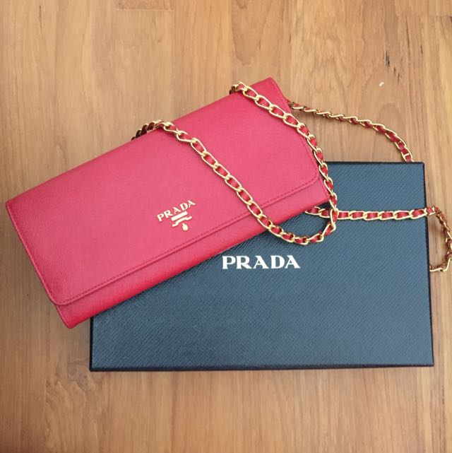 Prada Pink Saffiano Leather Wallet on Chain, Luxury, Bags & Wallets on  Carousell