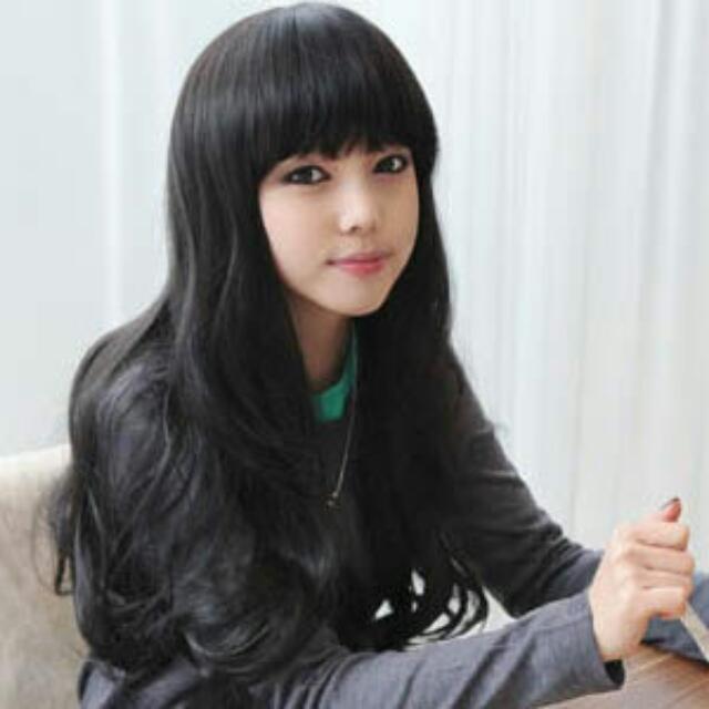 Sinma High Quality Natural Black Long Wavy Hair With Fringe