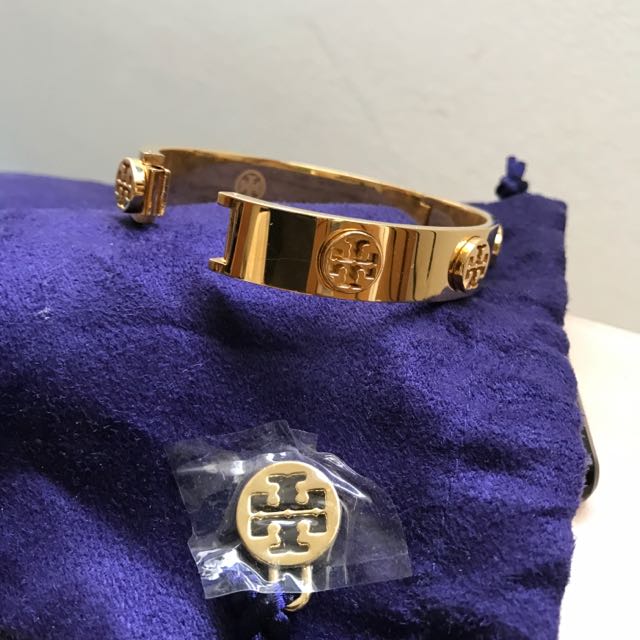 Tory Burch Logo Stud Hinge Bangle Bracelet, Luxury, Accessories on