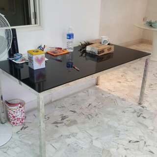 Black Glass Dining Table With Chrome Legs.