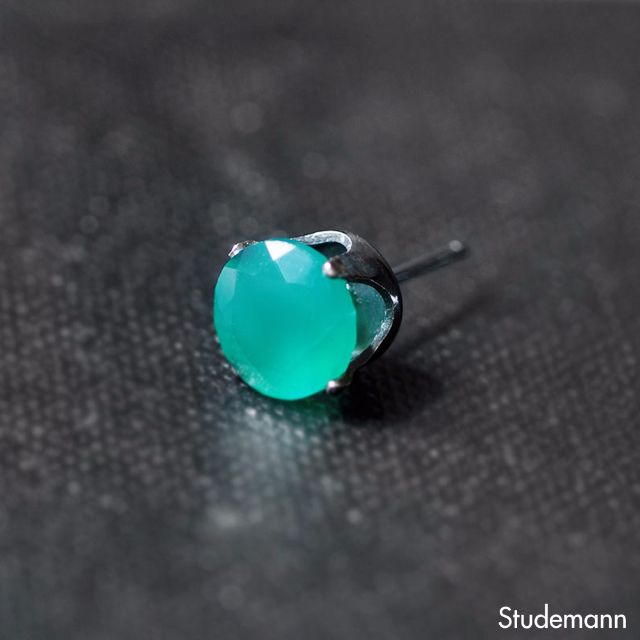 Green Onyx Black 925 Silver Ear Stud Earrings. 8mm Unisex Men Women Available in Single or Pair