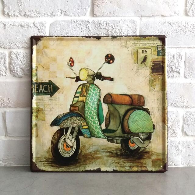 In Stock Vintage Metal Tin Wall Art Green Vespa Furniture Home Decor On Carousell