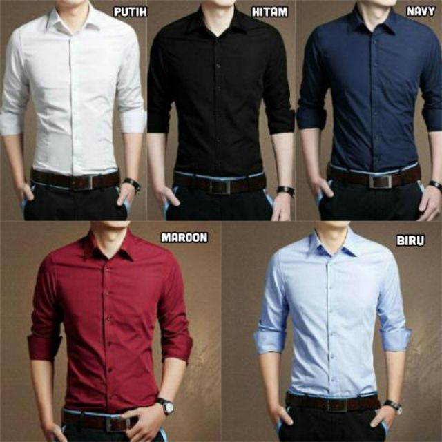 Kemeja Pria Lengan Panjang Polos Model Slim Fit Kemeja Pria