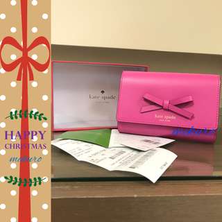 mekuro網購《🎁耶誕送禮⚡️愛戀桃紅》Kate Spade 皮夾 WLRU2329 全新真品真皮三折女用蝴蝶結短夾現貨