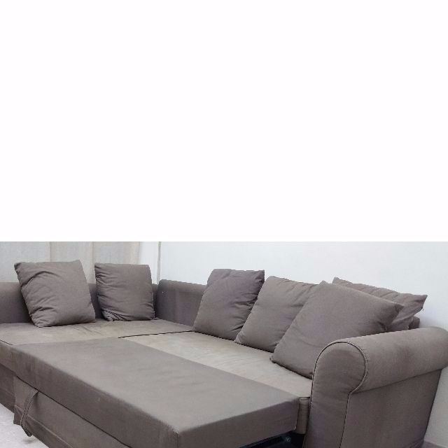 Ikea Moheda L Shape Brown Sofa Bed with hidden storage, Furniture