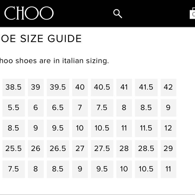 Jimmy Choo Size Chart