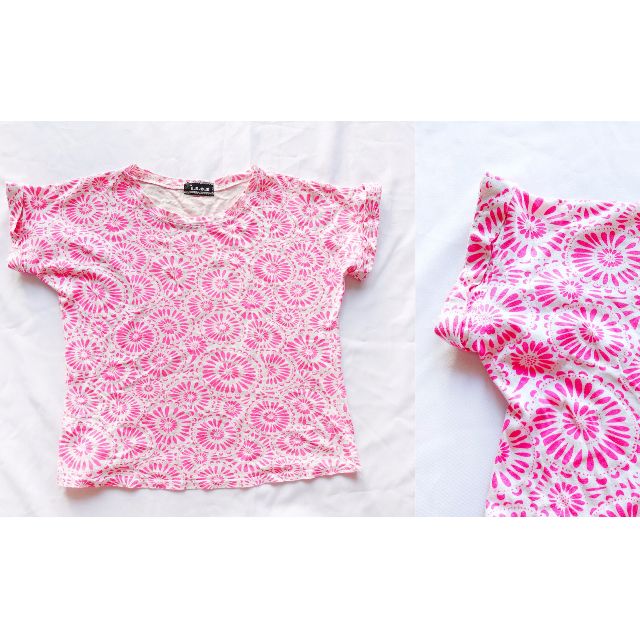 Pink Pattern Tee (Category: Shirts) located in Kuala Lumpur. Submitted by superbaoer (Listing ID 80222209, Image 1). Description: Preloved | Free Size.