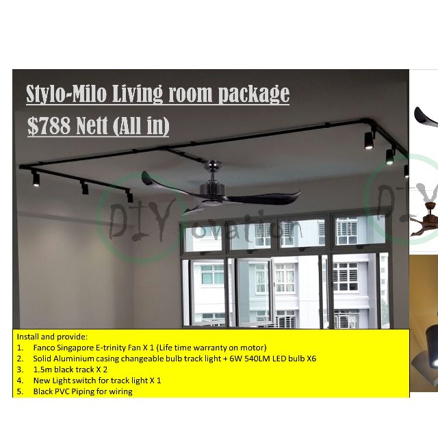 Stylo Milo Living Room Ceiling Fan And Track Light Package