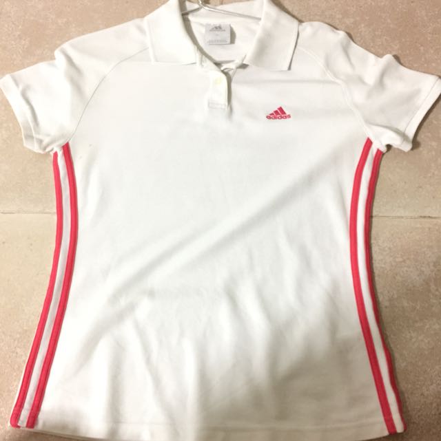 pink and white adidas shirt