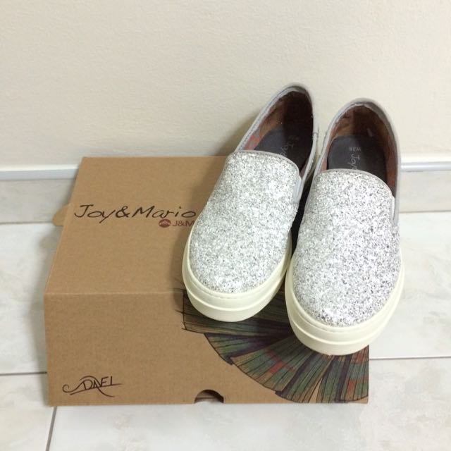 White glitter slip cheap on shoes