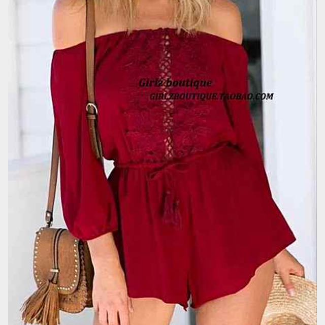 Dark red romper clearance