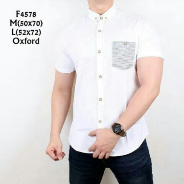 Kemeja Casual Pria Lengan Pendek Warna Putih Olshop Fashion