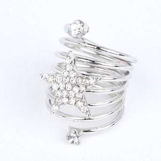 01CA24r Best Seller Ring Diamond Decorated Star Shape Design Silver Color