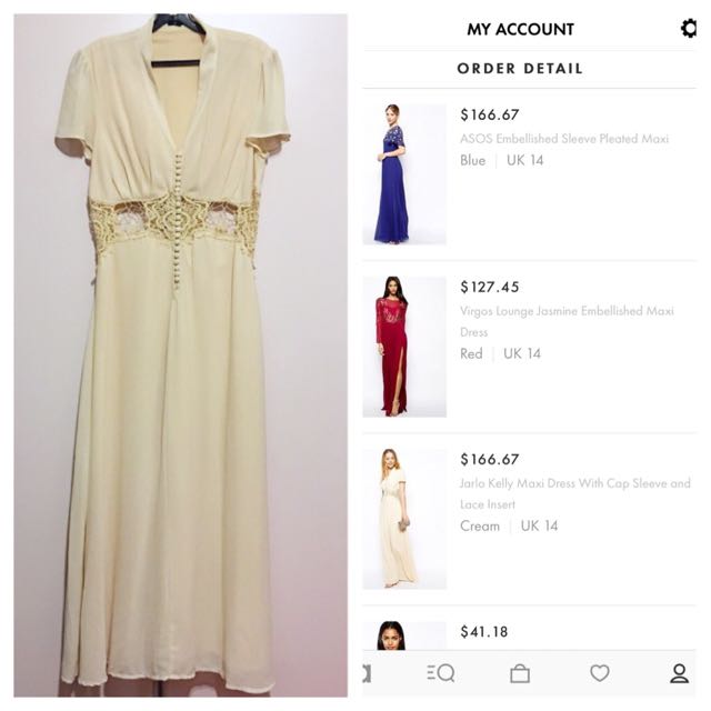 SALE ASOS Size 14 Jarlo Kelly Maxi Dress With Cap Sleeve And Lace Insert in Natural Cream Women s Fashion Tops Sleeveless on Carousell