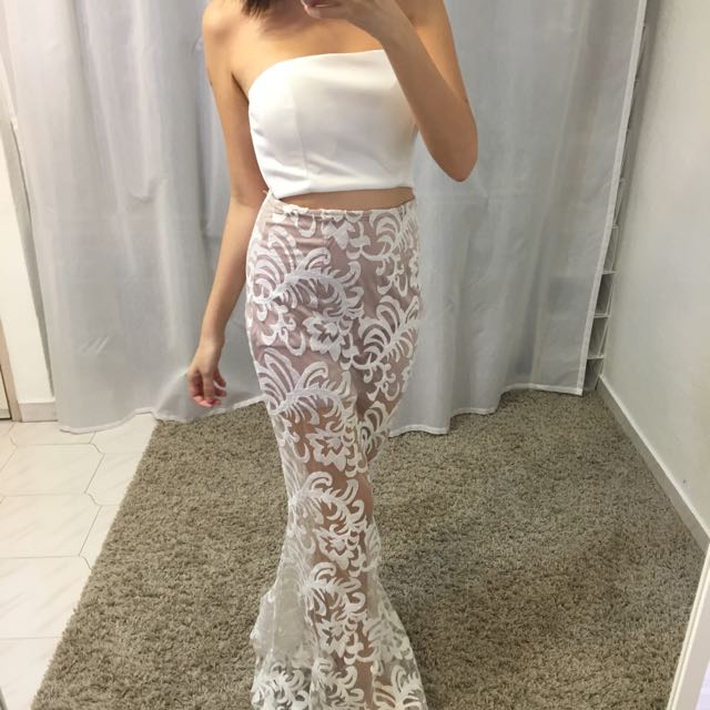 white lace two piece maxi dress