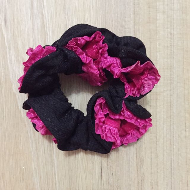 Black With Hot Pink Lolita Style Hair Fluffy Hair Tie Rubber Band