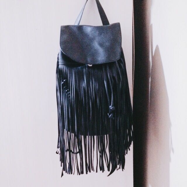 black fringe backpack