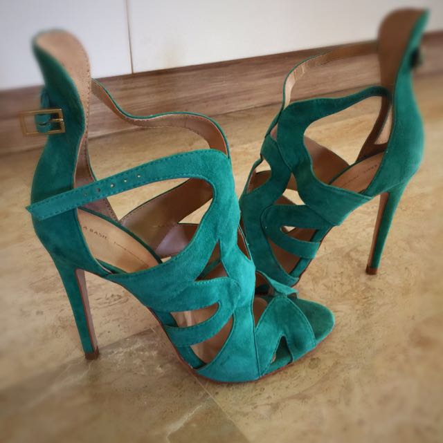 green velvet high heels