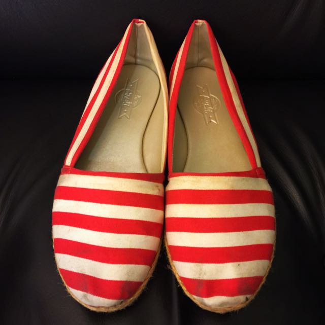 Red White Espadrilles Women s Fashion Footwear Flats on Carousell