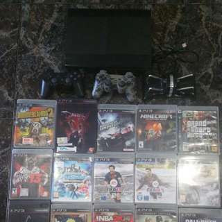 PS3 SuperSlim 500gb + 2controllers + 15games + charging dock bundle lelong(Reserved)