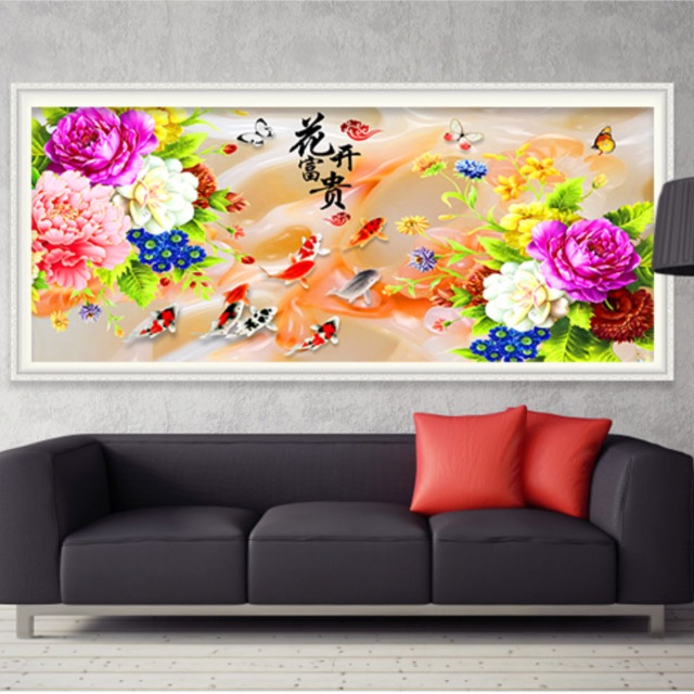 Diy Colourful Peony Koi Fish Full Diamonds Painting Diamond