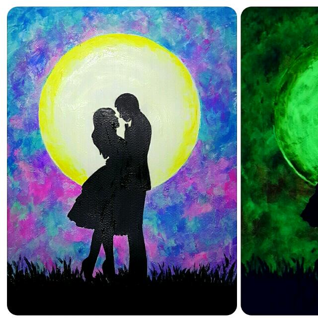 Glow In The Dark Painting On Stretch Canvas Couple Painting Design Craft Art Prints On Carousell