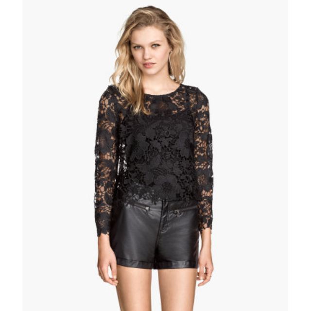 black crochet long sleeve top