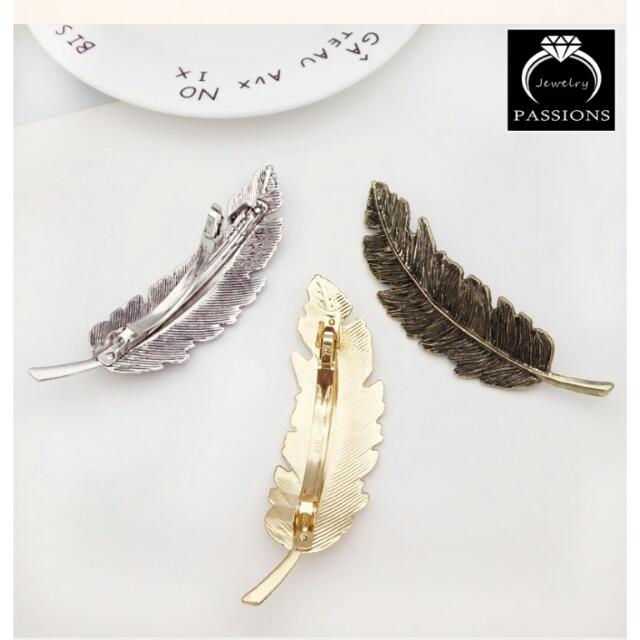 Fashion Pretty Vintage Gold Silver Metal Leaf Feather Shape Hair
