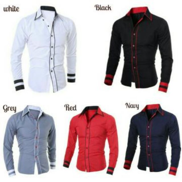 Baju Kemeja Pria Slim Fit Kombinasi Bis Lengan Panjang Kemeja Formal Cowok Kerja Terbaru Casual Ke Olshop Fashion Olshop Pria Di Carousell