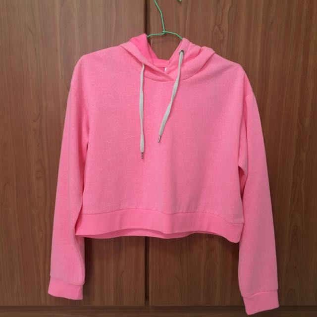 neon pink crop hoodie