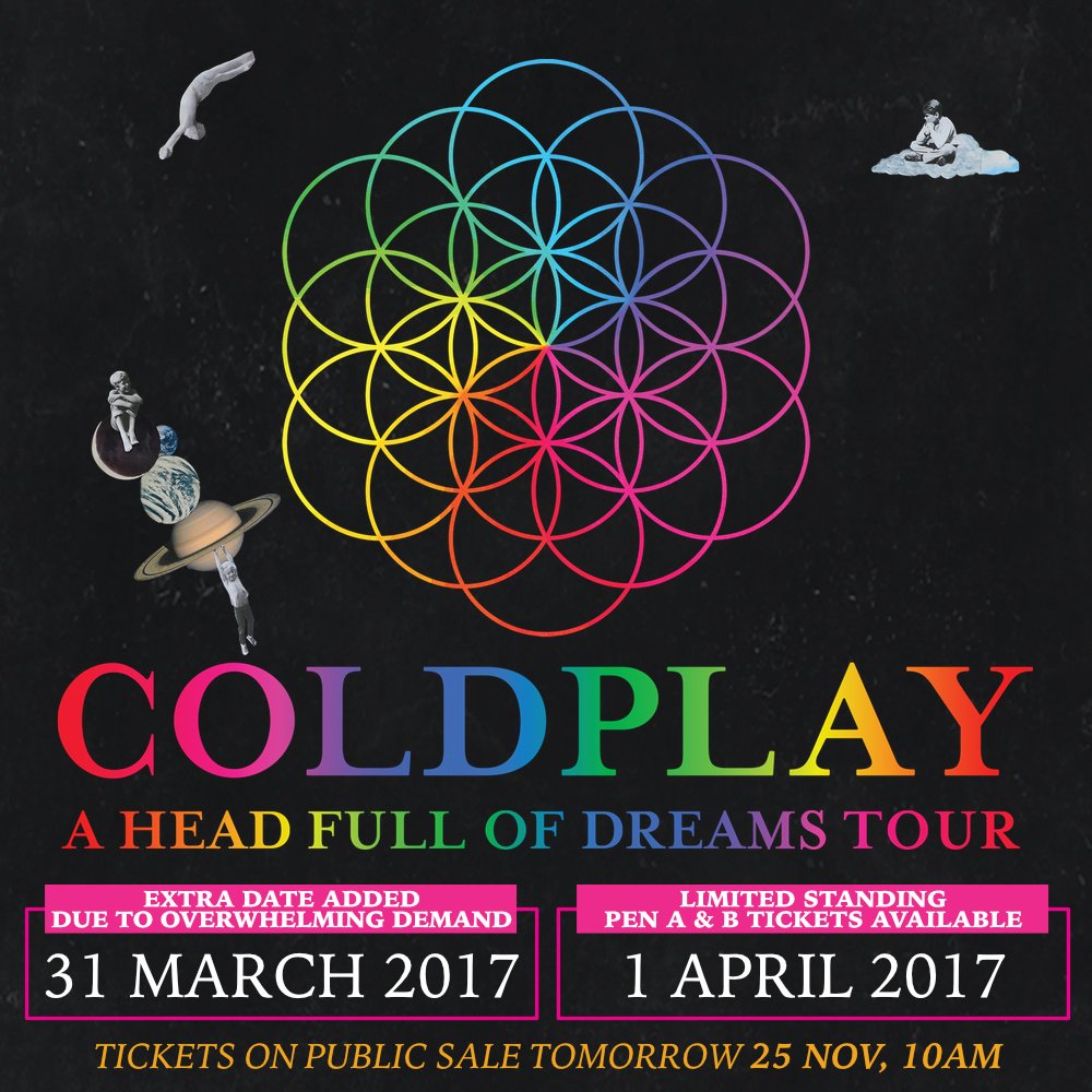 Wtb Coldplay Singapore Cat 1 31st March 2017 Tiket Voucher Tiket Acara Di Carousell