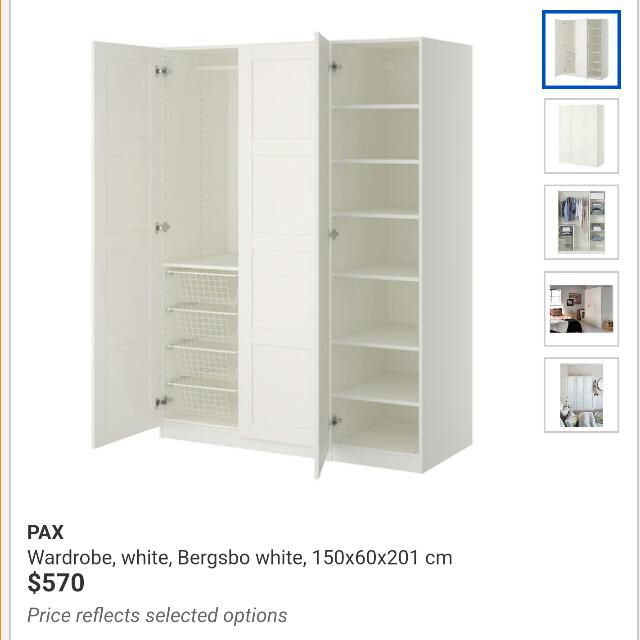 Ikea Pax Wardrobe White Bergsbo White 150x60x201 Cm Furniture Shelves Drawers On Carousell