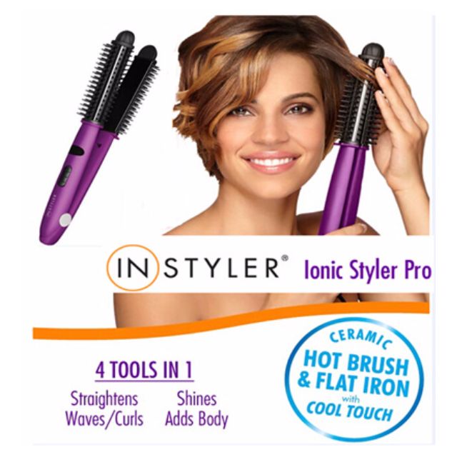 Instyler Ionic Styler Pro ionic hot brush 4 in 1 hair styling comb flat iron tools brush straightening wave curler shine add body dual inoic ceramic technology Beauty Personal Care Hair
