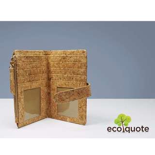 EcoQuote Side Zip Bi Fold Wallet Handmade Cork Material