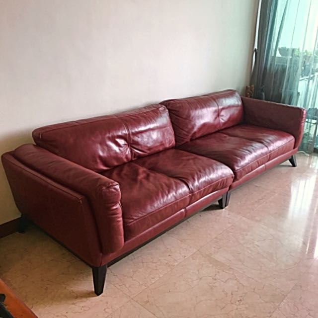 4 Seat Red Leather Sofa Domicil, Domicil Leather Sofa