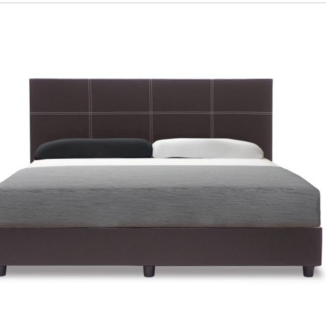 Dark Brown Bed Frame With Queen Size Mattress, Furniture & Home Living