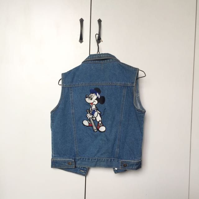 Vintage Denim Mickey Mouse Vest, Women's Fashion, Coats, Jackets and ...