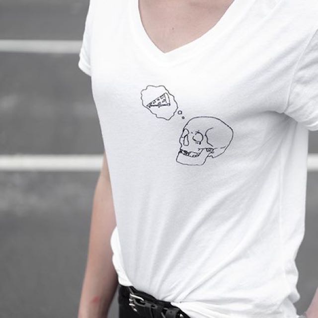 100 authentic Brandy Melville Skull Pizza white tee shirt, Women's