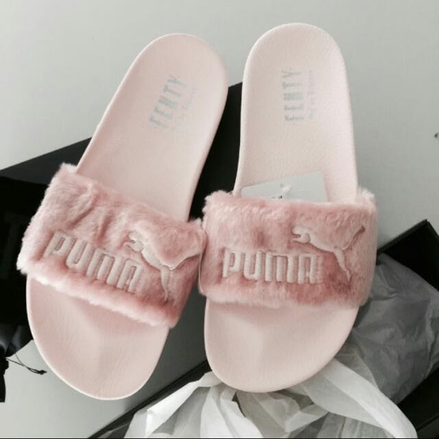 puma fenty fur slides pink, Women's 