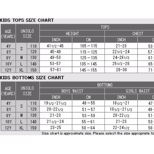 UNIQLO SIZE CHART