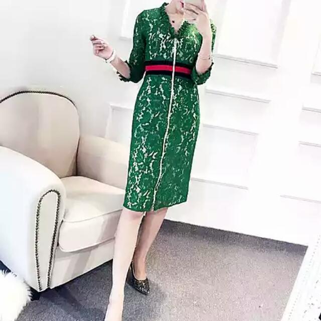 Preloved Plus Size Gucci Inspired Green Lace Dress, Women's Fashion,  Muslimah Fashion, Dresses on Carousell