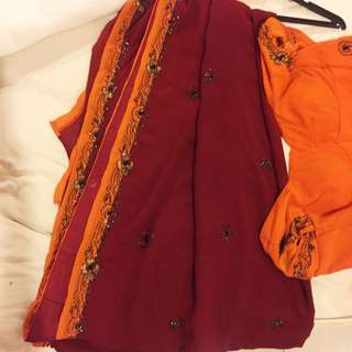 Maroon/orange Bollywood Themed Saree