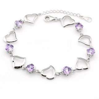[Stock Clearance] Instock 925 Silver Korean Special Design Bracelet - Hearts with Violet Diamonds