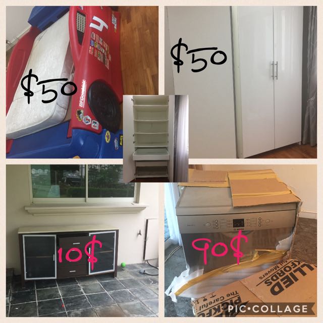 SELLING CHEAP Cupboards, Side Board , KIDS racing Car Bed, Dishwasher