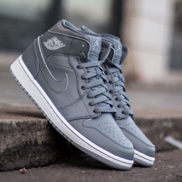 Air Jordan 1 Mid Cool Grey Men s Fashion Footwear Sneakers on