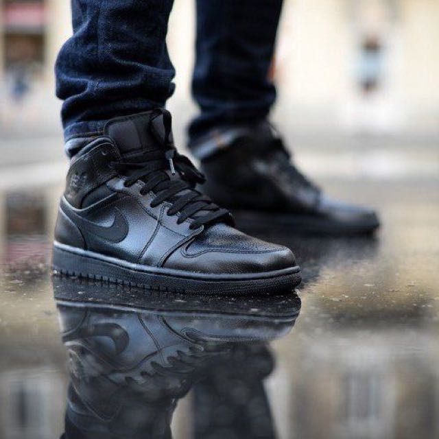 jordan 1 mid triple black on feet