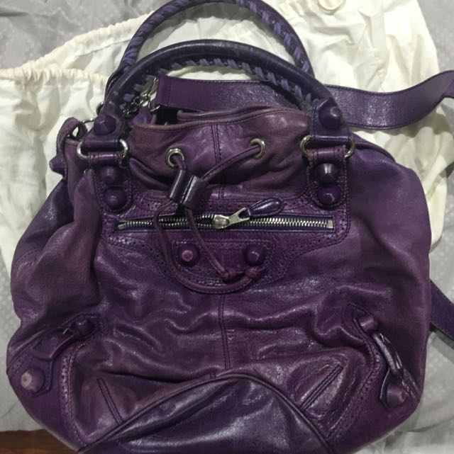 Balenciaga Purple Large Pom Pon Pompon Bag Drawstring With strap